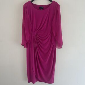 Connected Apparel Magenta Midi Dress Size 16 Sheer Sleeves Special Ocassion